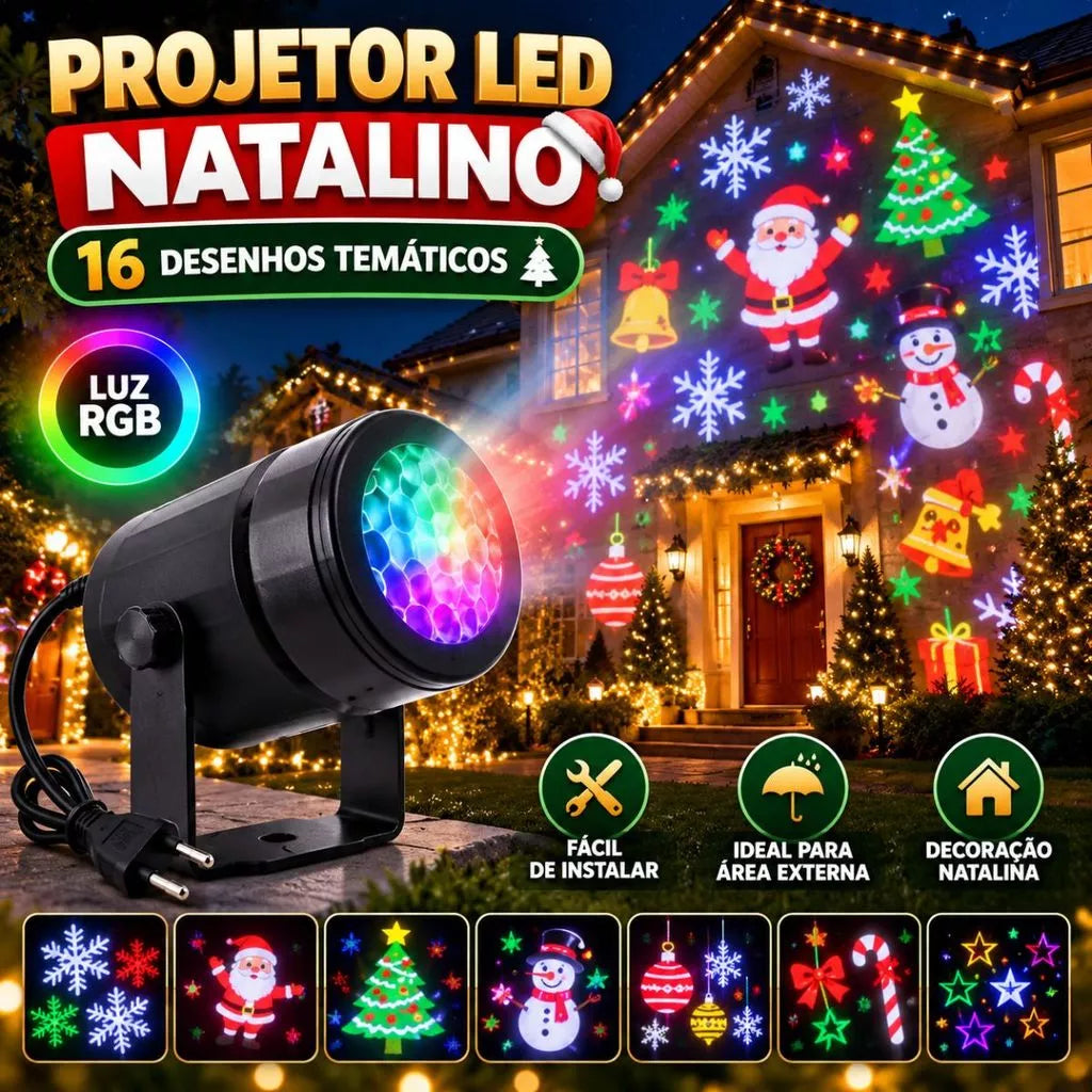 Projetor Led Natalino - 16 Projeções - Bivolt